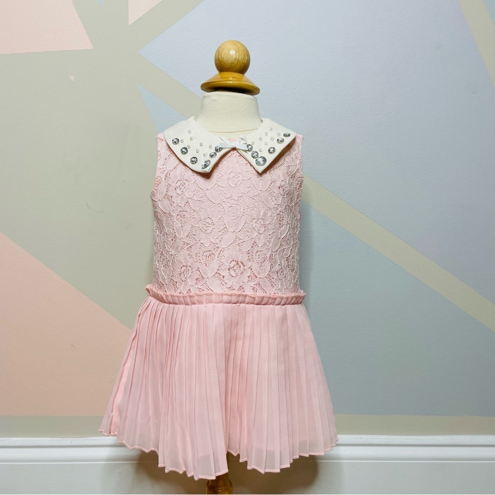 TAHARI baby pink pleated baby girl dress